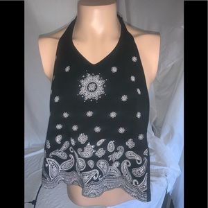 Black w/ white Halter Top Size M